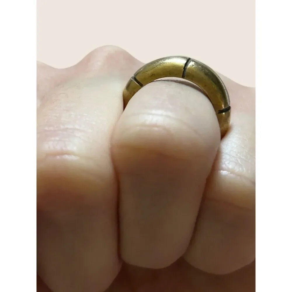 ✨ CHUNKY BRASS STATEMENT RING BRUTALIST MODERNIST SEGMENTED PUFFY DOMED SZ 7